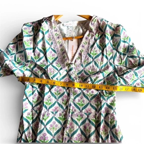 Sunny Spirit Maxi Boho Floral Print V Neck Flowy Tassel with Long Puff Sleeves. - Picture 7 of 16